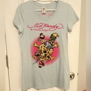 Ed Hardy by Christian Audigier y2k bling Skull with Death and Love